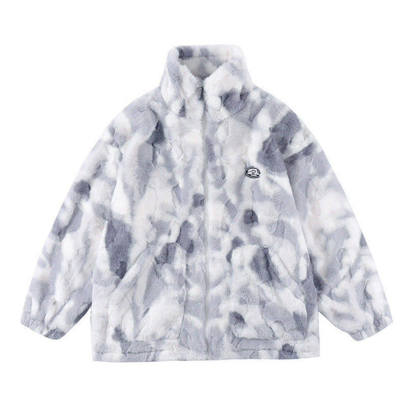 Tie-dyed Polar Fleece Stand Collar Coat Autumn And Winter