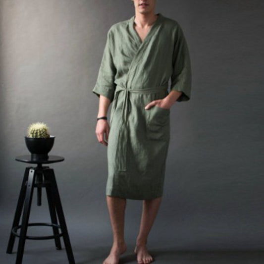 Solid Color Linen Pajamas Robe Bathrobe