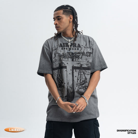 Printed Cotton Short-sleeved T-shirt