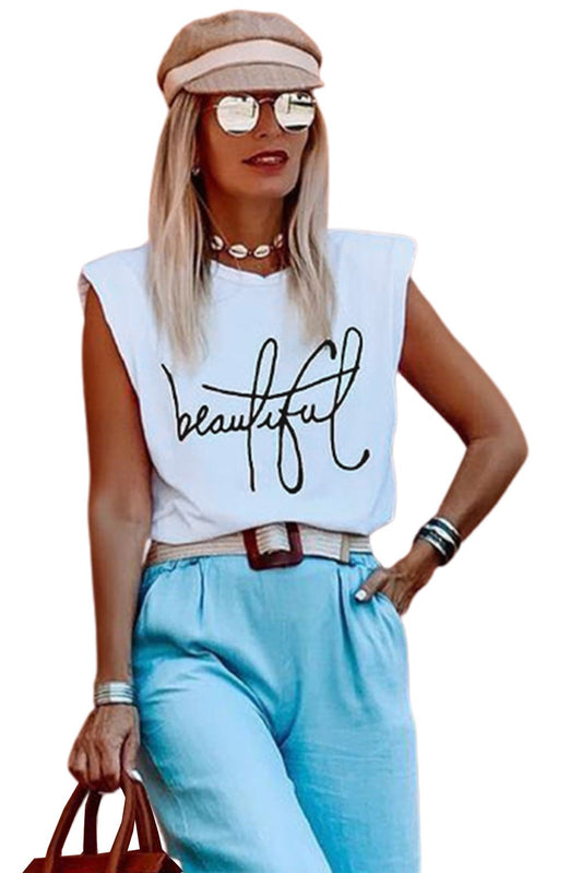 Padded Shoulder Letter Print Tank Top