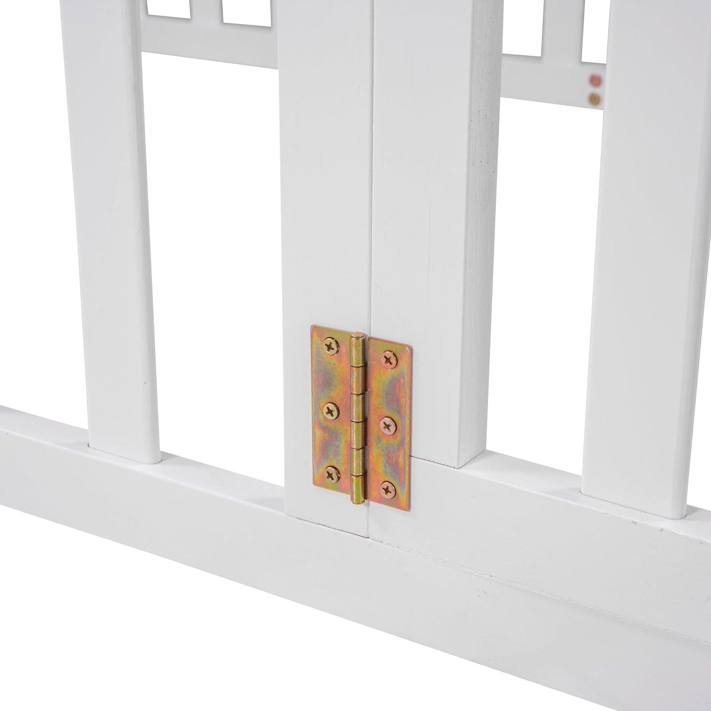 Twin Size Wood Floor Bed Frame with Fence and Door, White(OLD SKU