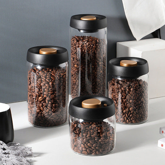 Vacuum Sealed Jug Set Black Coffee Beans Glass Airtight Canister