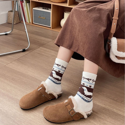Sausage Dog Cute Mid-calf Length Wool Socks