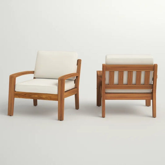 LuneluX_Home - Garden Club Chair Set (2 pcs, Acacia Wood & Beige