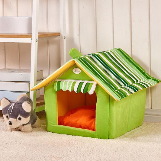 Cozy Striped Foldable Pet House And Bed