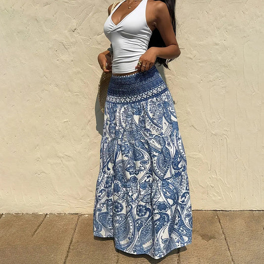 Women's Boho Floral Print Maxi Skirt