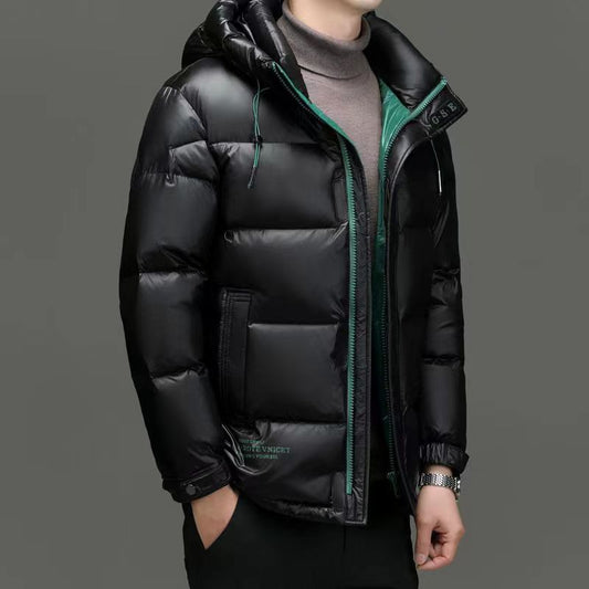 New Winter Down Jacket Men's Duck Down Cold-proof Black Gold Graphene Disposable Hooded Jacket