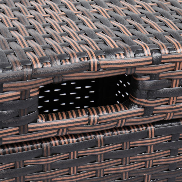 Brown Gradient Woven Rattan Trash Can With Top Cover