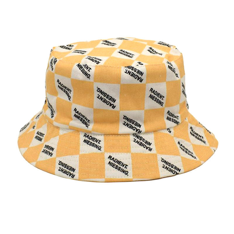 Letter Plaid Bucket Hat Fashion Double-sided Wear Bucket Hat