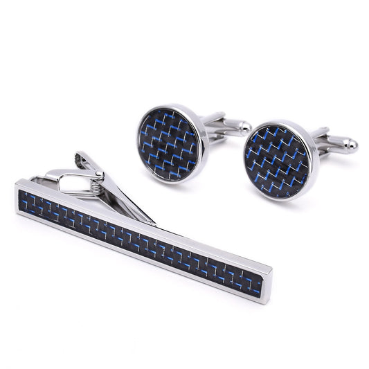 Carbon Fibre Cufflinks and Stickpin Set