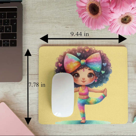 Afro Girl Yoga Pose Non-Slip Computer Mousepad Mouse Pad