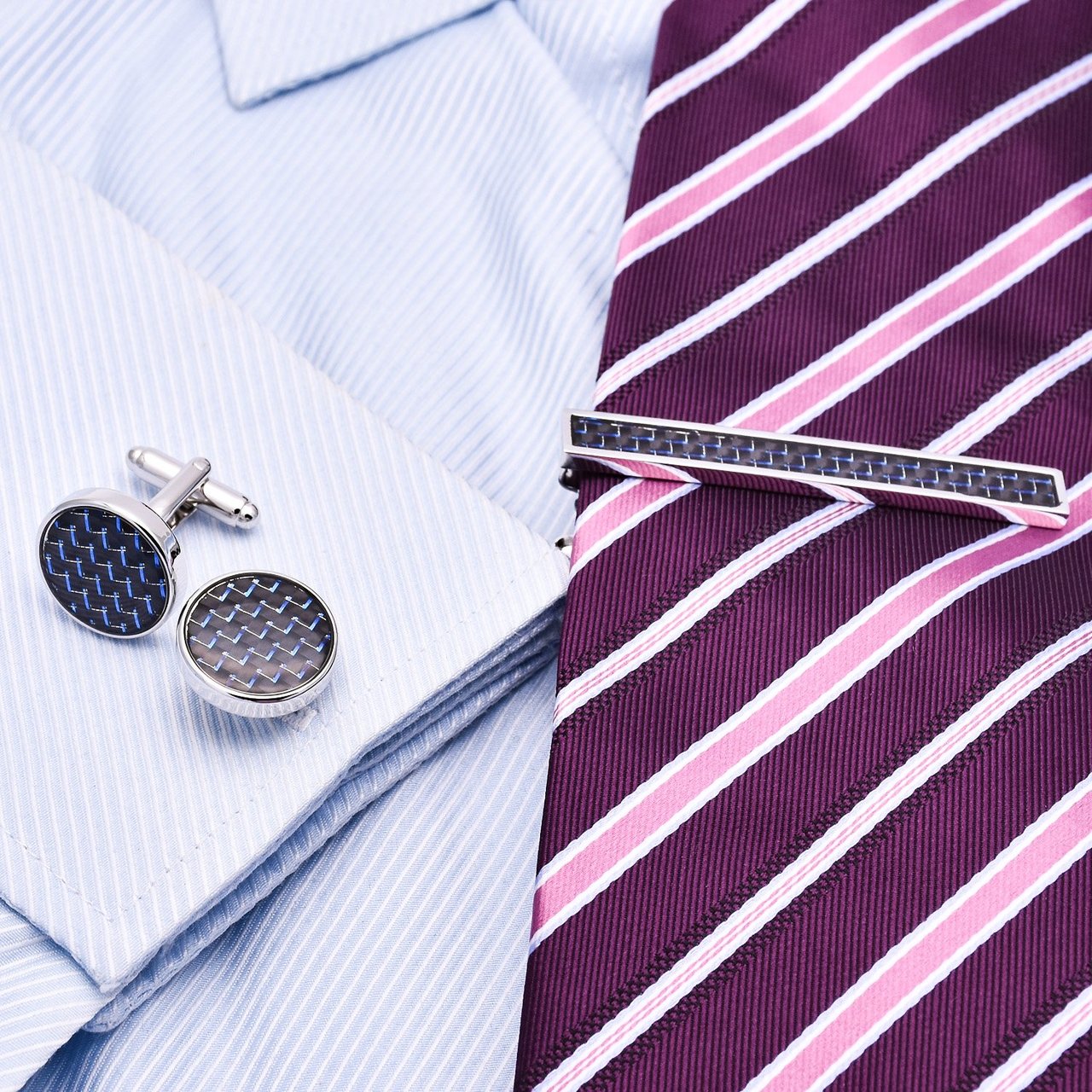 Carbon Fibre Cufflinks and Stickpin Set