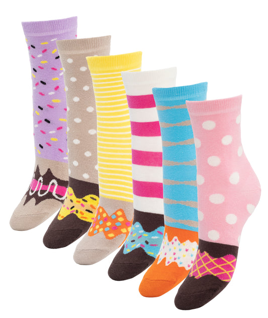 Women's Donut Socks Gift Box Colorful & Soft Cotton Crew Socks 6 pack