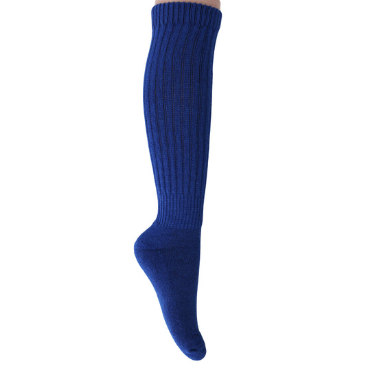 Royal Blue Heavy Slouch Socks for Women Cotton Scrunch Knee Socks
