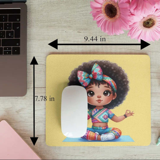 Afro Girl Yoga Pose Non-Slip Computer Mousepad Mouse Pad
