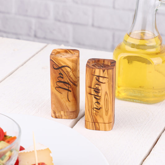 Rustic Olive Wood Salt & Pepper Shakers for a Cozy Dining Table