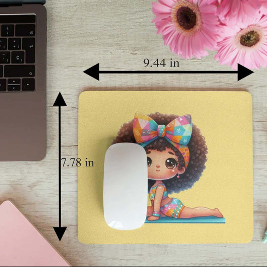 Afro Girl Yoga Pose Non-Slip Computer Mousepad Mouse Pad