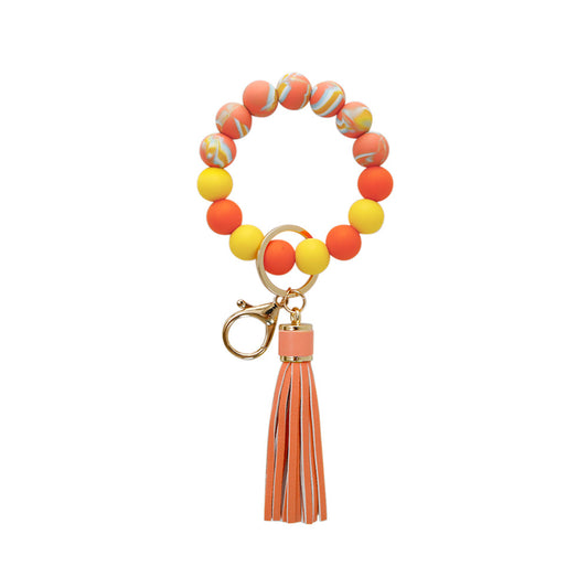 Colorful Silicone Beaded Tassel Wristlet Keychain Bracelets