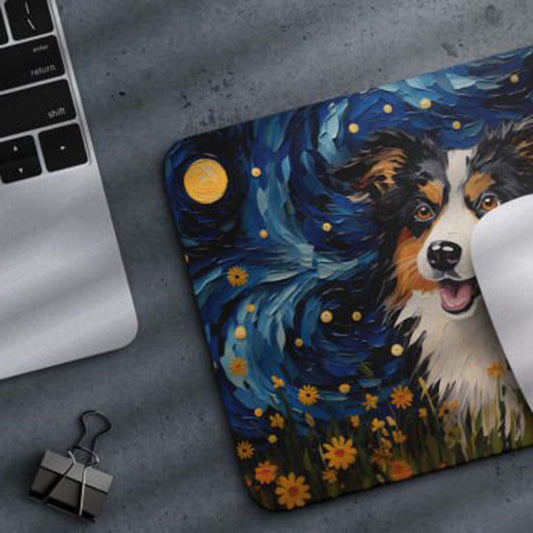 Starry Night Dog Australian Shepherd Non-Slip Mousepad