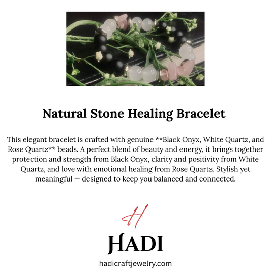 Natural Stone Beaded Bracelet – Black Onyx, White Jade