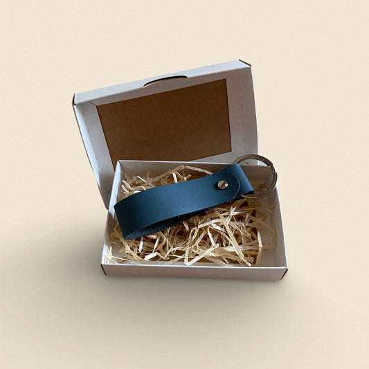 Leather Keychain / Handmade Greyish Blue Key Ring Fashion Accessory