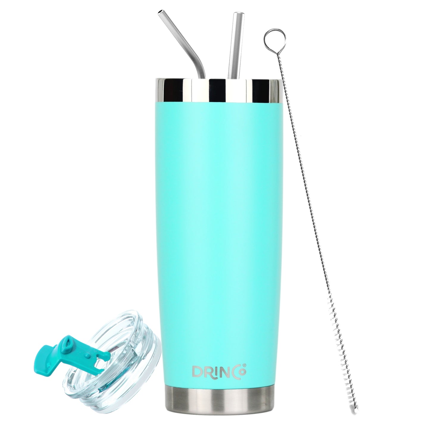 DRINCO® 20oz Insulated Tumbler w/Spill Proof Lid, 2 Straws(Teal)
