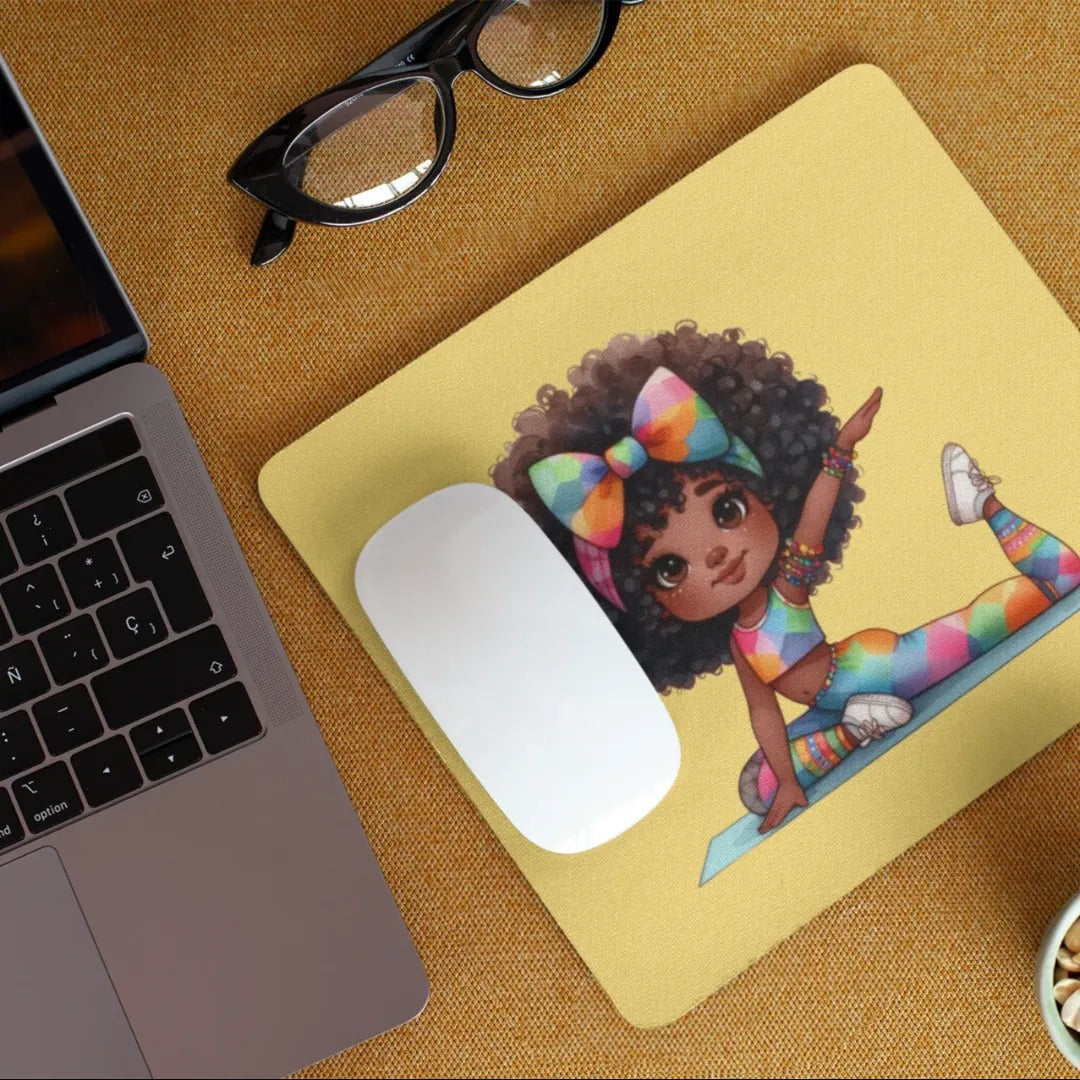 Afro Girl Yoga Pose Non-Slip Computer Mousepad Mouse Pad