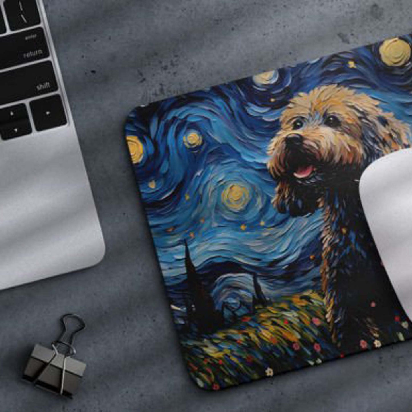 Starry Night Dog Poodle Non-Slip Computer Mousepad