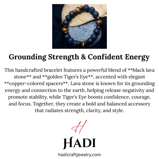 Black Lava & Tiger Eye Stone Bracelet with Copper Spacer