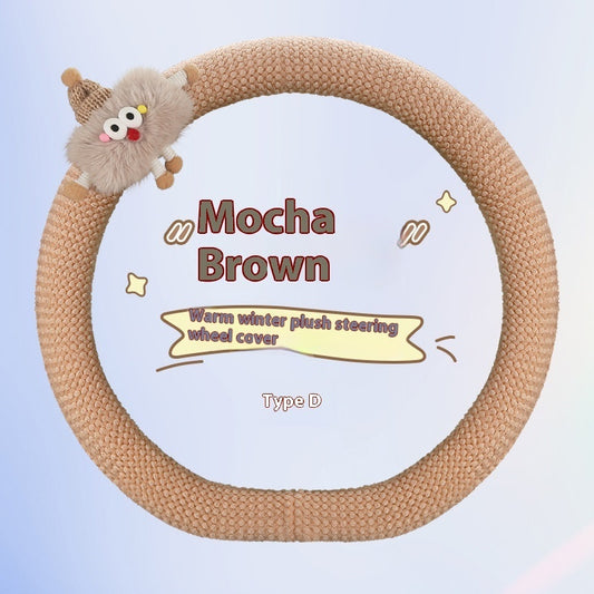 Car Plush Cartoon Steering Wheel Warm Short Plush Grip Cover