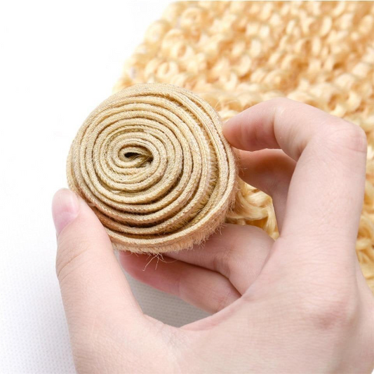 Blonde Kinky Curly #1B/613 Human Hair BUNDLES with CLOSURES & FRONTALS