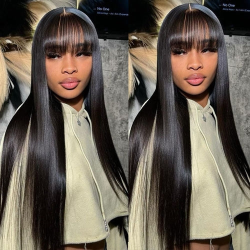 Straight Human Hair Wigs With Bangs Full Machine Made Wig Cheap
