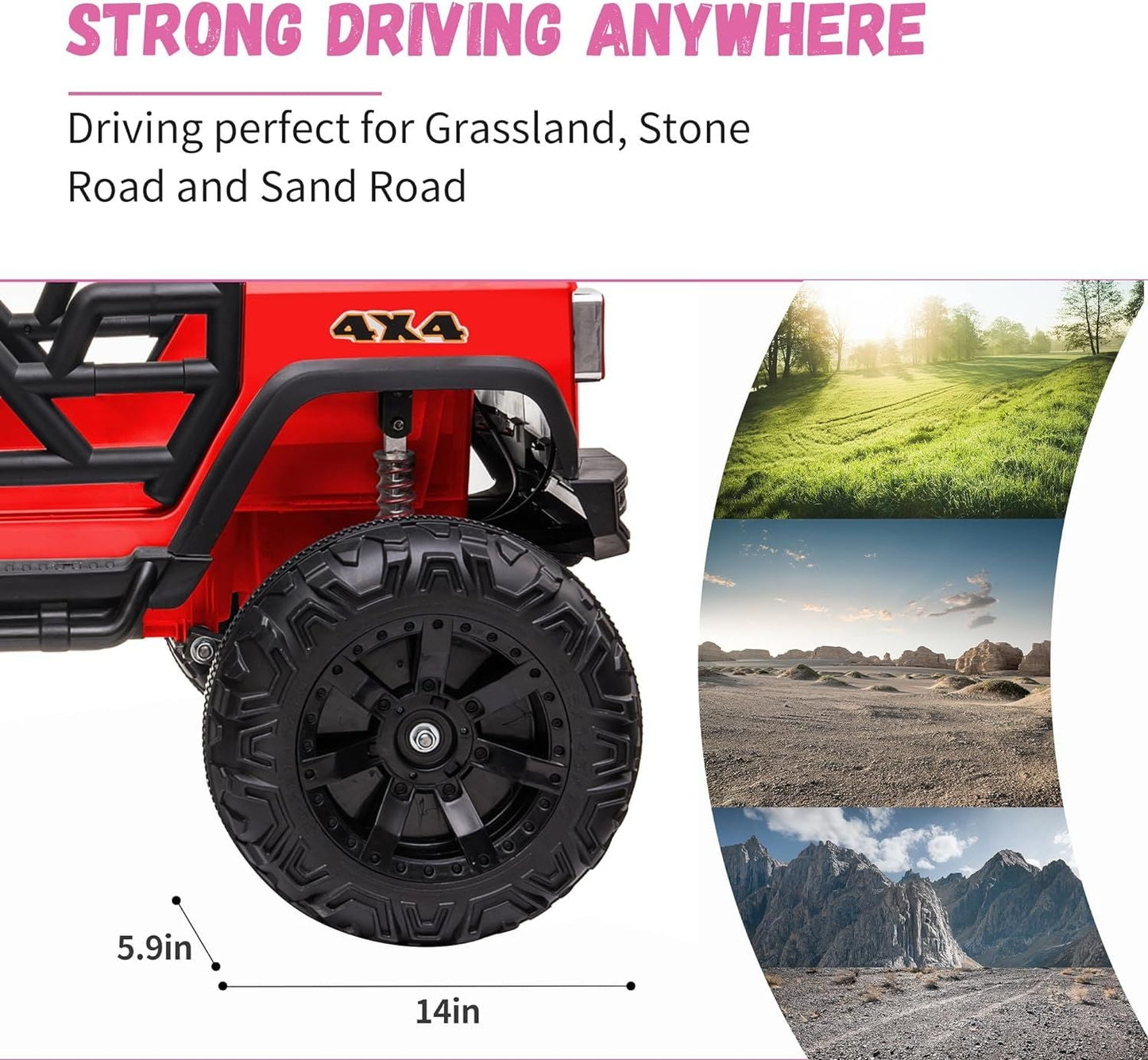 Red 48.4" Large Ride On Car for Kids, Battery Powered Electric Car