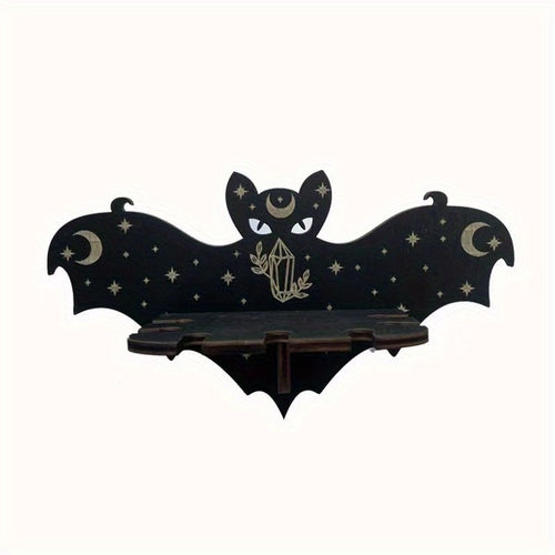 1pc Rustic Wooden Bat Crystal Floating Shelf - Wall Hanging Decorative