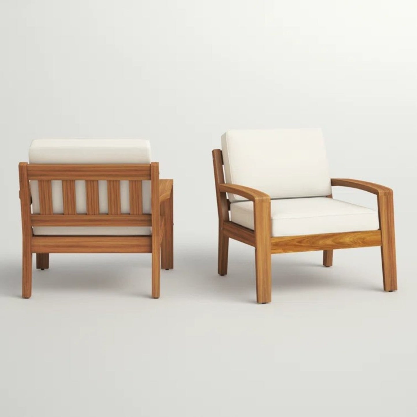 LuneluX_Home - Garden Club Chair Set (2 pcs, Acacia Wood & Beige