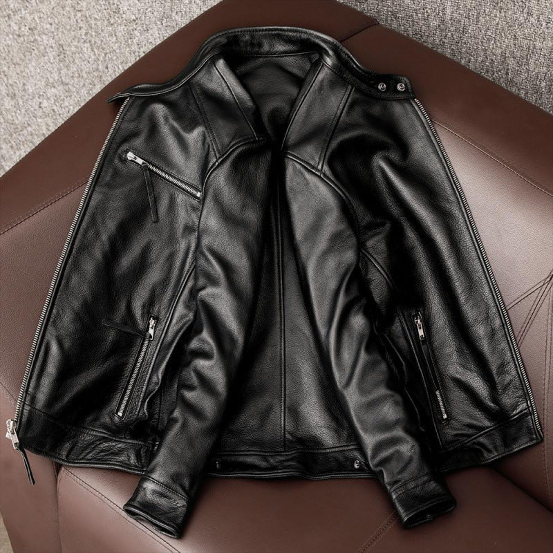 Leather Men's Stand Collar Leather Jacket