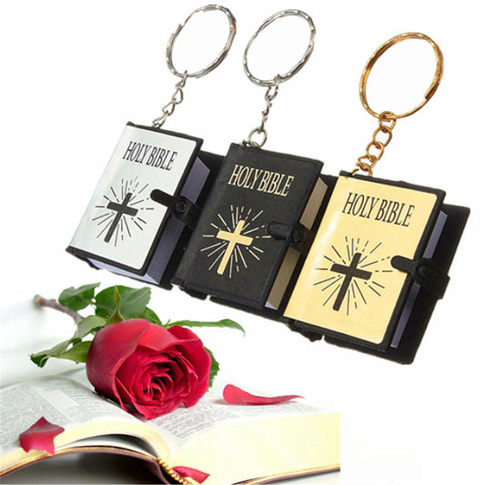 Mini English HOLY BIBLE Key Chains Real Paper Readable Bible Christian