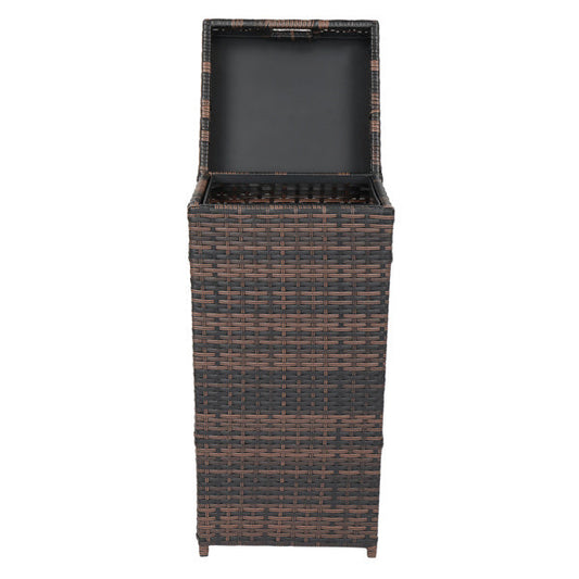 Brown Gradient Woven Rattan Trash Can With Top Cover