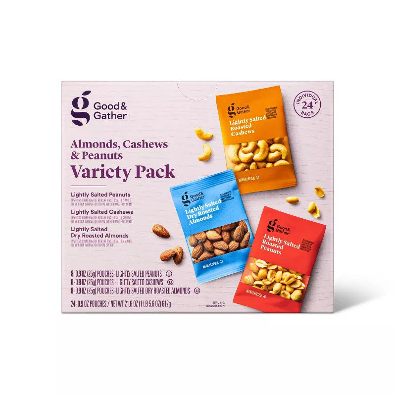 Good & Gather Almonds, Cashews and Peanuts Variety Pack, 21.6oz/24ct.