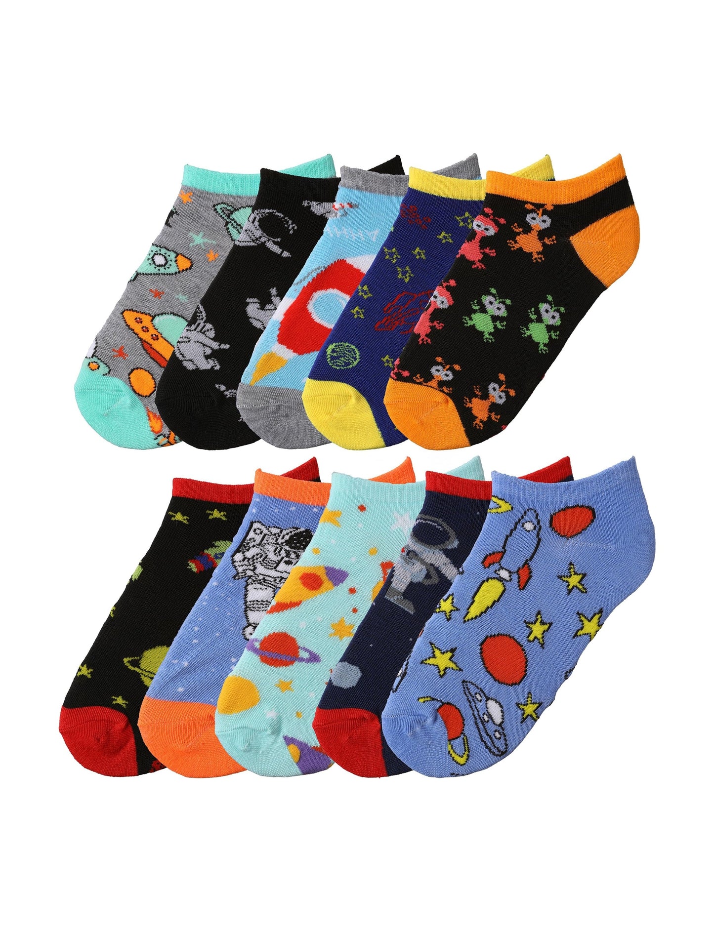 Big Kids Boys 10 Pairs Classy Lightweight Novelty Astronaut & Space