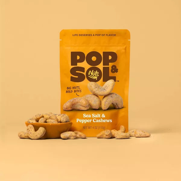 Pop & Sol by Nuts.com Sea Salt & Pepper Cashews, 4oz.