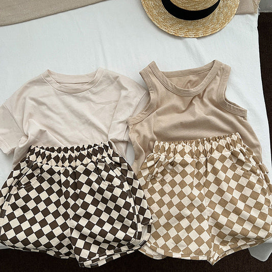 Checkerboard Print Pattern Comfy Shorts