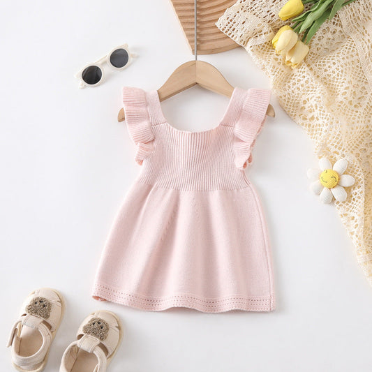 Arrival Summer Baby Kids Girls Plain Simple Solid Color Fly Sleeves