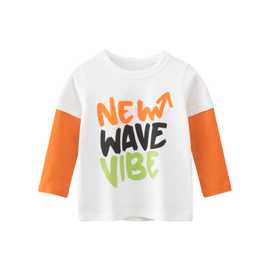 Baby Boy Colorful Slogan Print False Design Long-Sleeved Shirt