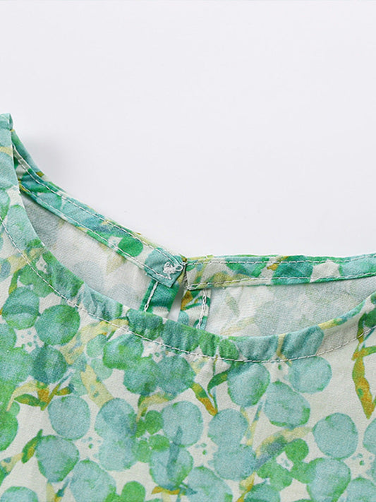 Summer New Design Girls’ Oil Painting Flowers Pattern Short Sleeves