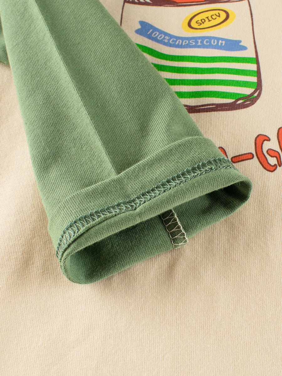Autumn Baby Boys Cartoon Print Color Patchwork Long Sleeves Crew Neck