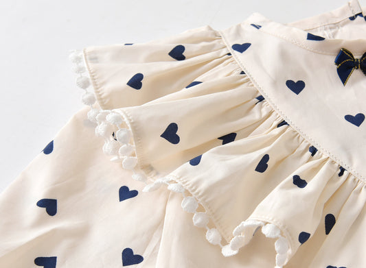 Baby Girls Heart Print With Headband Long-Sleeved Onesies