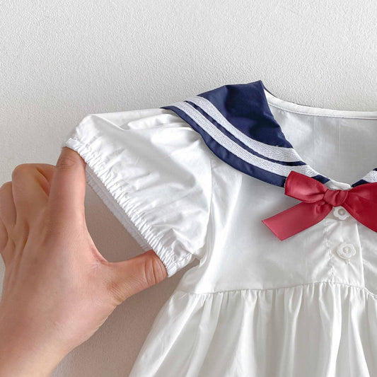 Summer Arrival Baby Girls Cute Preppy Short Sleeves Butterfly-bow