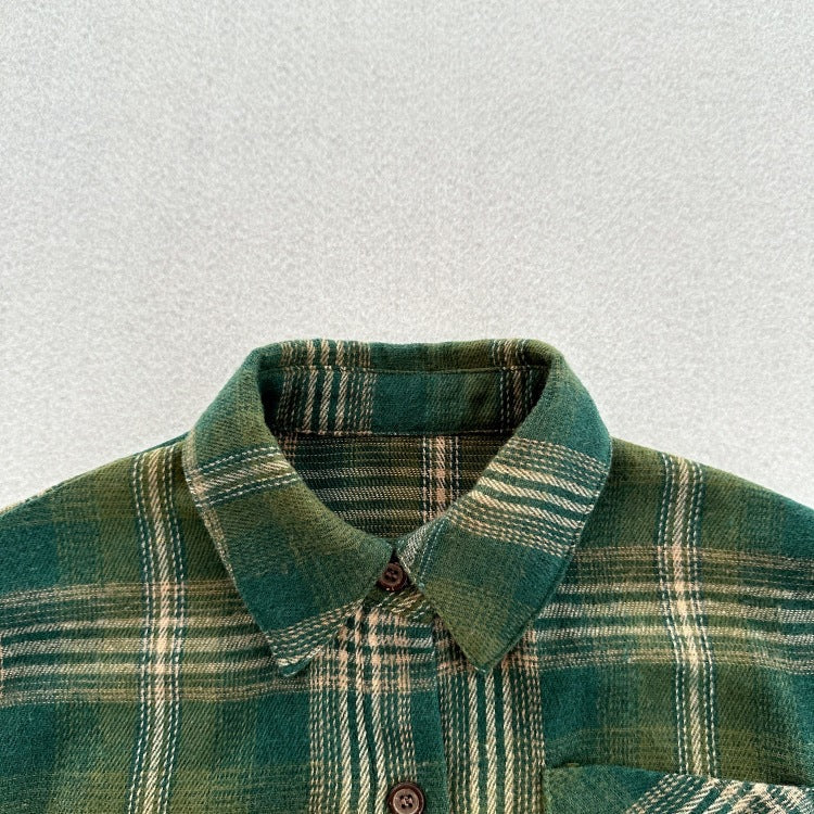 European and American Vintage Style Kids’ Outerwear: Plaid Long