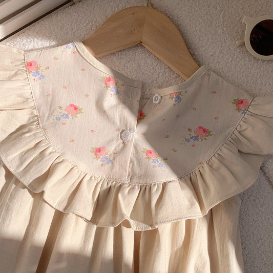 Summer Baby Kids Girls Sleeveless Floral Pattern Printed Brown Dress